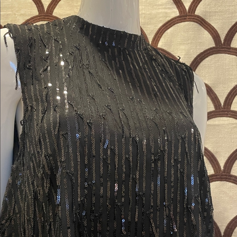 Nanette Lepore Black Sequin Fringe Top